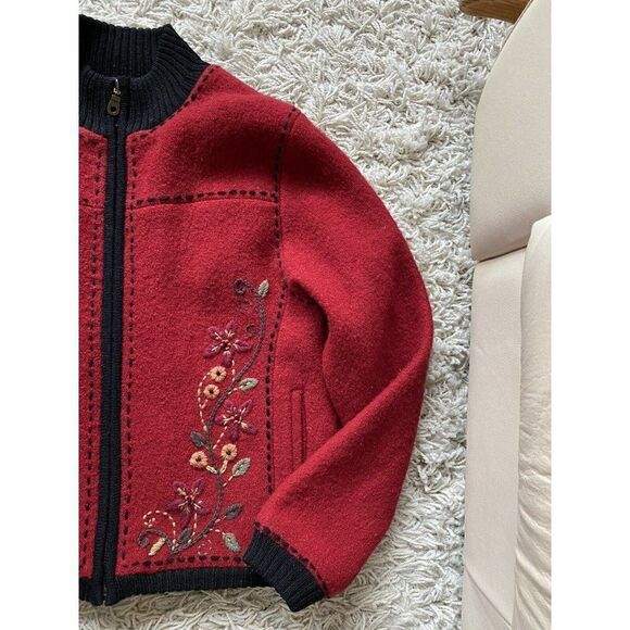 Planet Earth Designs Sweater Zip Up Red Floral Wool Small - Picture 2 of 10